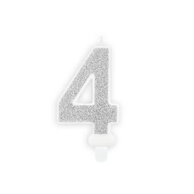 Svjećica srebrna s gliterom broj 4