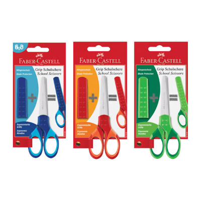 Školske škare 13cm oble sa zaštitom. Grip Faber Castell sortirano blister