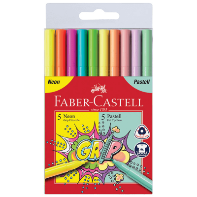 Školski flomaster 10boja Grip neon+pastel Faber Castell