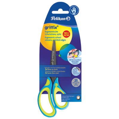 Školske škare 15cm Griffix Pelikan plavo-žute blister