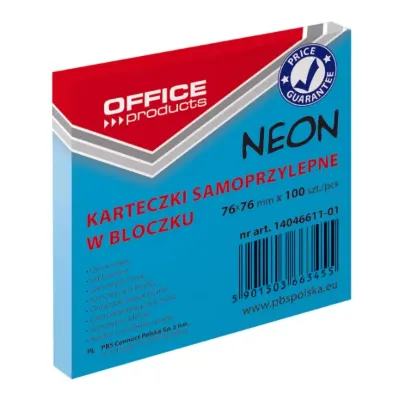 Blok samoljepljivih listića, neon plavi, 76x76 mm, 100 listova – Office Product (14046611-01)
