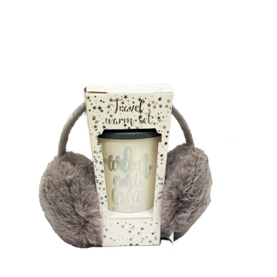 POKLON TERMO ŠALICA KERAMIČKA, SILIKON 300ML. + NAUŠNJACI 